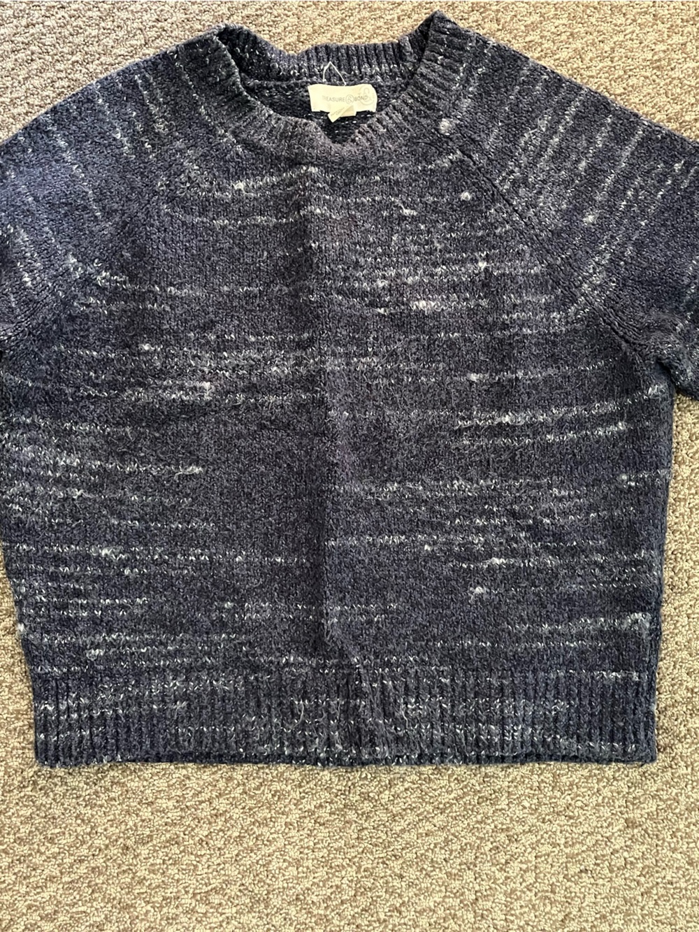 Cozy Treasure and Bond Blue and White Marled Crewneck Sweater